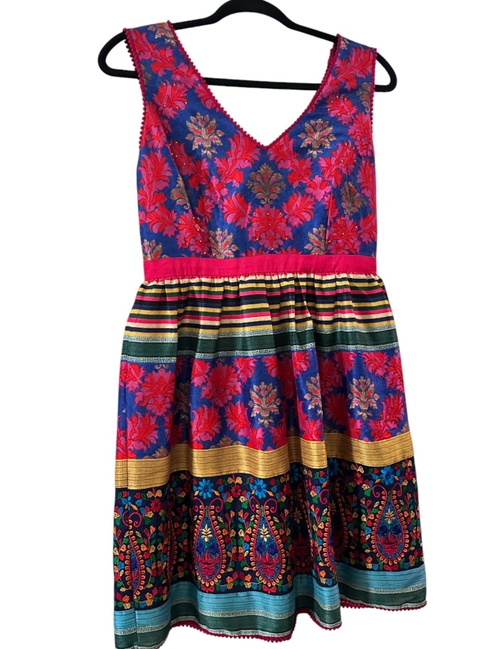 PAYAL JAIN Francesca V-Neck Sleeveless Knee Length Multicolor Dress 6 Petite